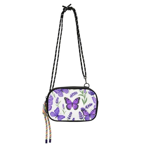 KLL Lila Lavendel mit Schmetterlingen Crossbody Geldbörse Damen praktisch mit verstellbarem Riemen Casual Handy Brusttasche Gehen Sie einkaufen von KLL