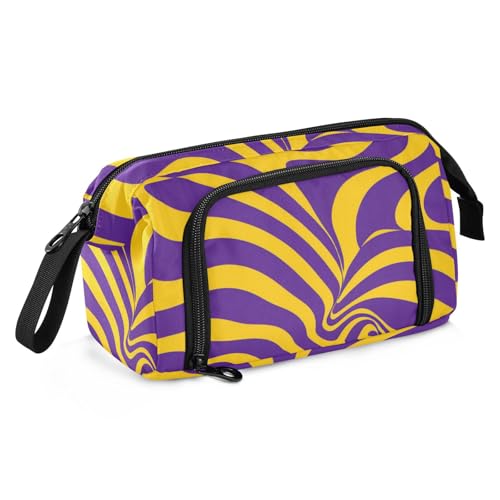 KLL Lila und Gelb Wellenlinien Federmäppchen Große Kapazität Mädchen Federmäppchen Tragbar für Mädchen Reisen von KLL
