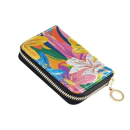 KLL Lily Bunte Geldbörse aus Leder für Karten mit 9 Kartenfächern, RFID-blockierend, Kreditkartenetui mit Reißverschluss von KLL