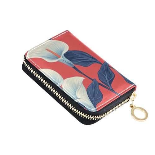 KLL Lily Calla Damen Kartenetui aus Leder mit roten Blumen, RFID-blockierend, Kreditkartenschutz mit Reißverschluss von KLL
