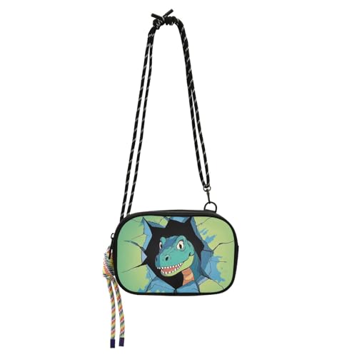 KLL Lustige Cartoon-Wand-Dinosaurier-Crossbody-Portemonnaie für Herren, praktisch, mit Kreditkartenfächern, Schultertaschen für Spaziergänge von KLL