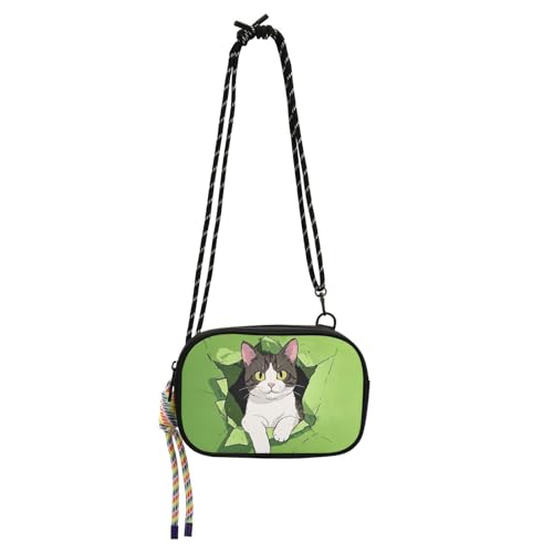 KLL Lustige Cartoon-Wand-Katzen-Geldbörse für Herren, bequem, mit Kreditkartenfächern, Geldbörsen, Grün von KLL