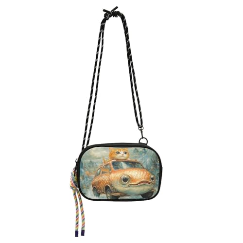 KLL Lustige Mini-Crossbody-Tasche in Katzenform für Damen, praktisch mit Kreditkartenfächern, Handtaschen, Spaziergang mit dem Hund von KLL
