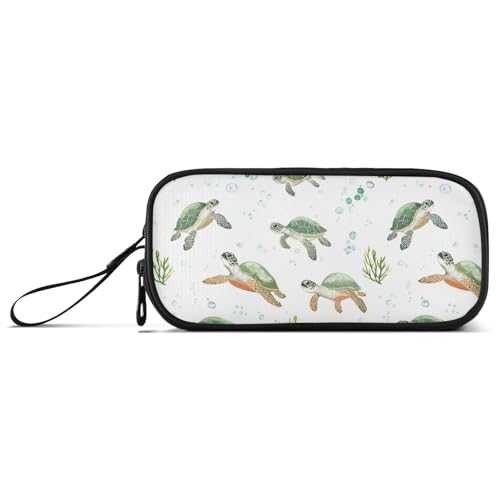 KLL Lustiges Federmäppchen mit Meeresschildkröte, Nylon, für Jungen, großes Fassungsvermögen, großes Fassungsvermögen, Federmäppchen, Schule, Schreibwaren für Büro und Herren, Weiß von KLL