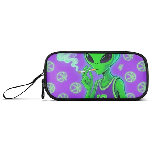 KLL Lustiges grünes Aliens-Federmäppchen aus Nylon für Teenager, Mädchen, großes Fassungsvermögen, College-Federmäppchen, Schreibwaren-Organizer für elementare Teenager von KLL