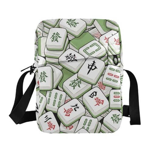 KLL Mahjong Umhängetasche aus veganem Leder, für Herren, Umhängetasche, Reise-Handtasche, Schulterriemen, Grün von KLL