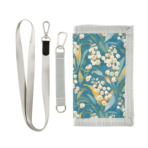 KLL Maiglöckchen Türkisfarbener Hintergrund, dreifach gefaltete Geldbörse für Herren, Bifold für Kreditkarten, Pop-Casual-Herren-Geldbörse mit Umhängeband KLL Maiglöckchen Türkisfarbener Hintergrund, dreifach gefaltete Geldbörse für Herren, Bifold für Kreditkarten, Pop-Casual-Herren-Geldbörse mit Umhängeband von KLL