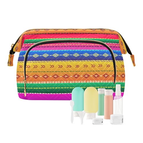 KLL Make-up-Tasche, tragbare Reisetasche für Damen, Münzgeldbörse für Kosmetik-Make-up, ethnischer mexikanischer Stoff, bunt, ethnischer mexikanischer Stoff, bunt, 25,9 x 15 x 17 cm, Ethnischer von KLL