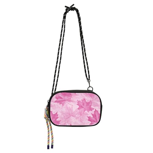 KLL Maple Leaves Rose Pink Side Bag Crossbody Men Waterproof with Credit Card Slots Small Handbags Go shopping von KLL