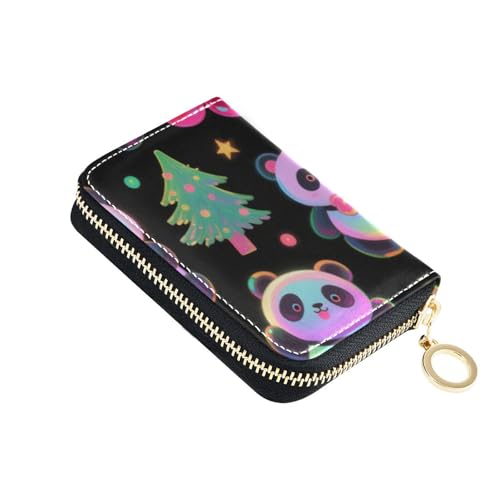 KLL Merry Christmas White Panda Leder Kartenetui Damen mit Cion Geldbörse RFID blockierende Kartenhalter mit Reißverschluss von KLL