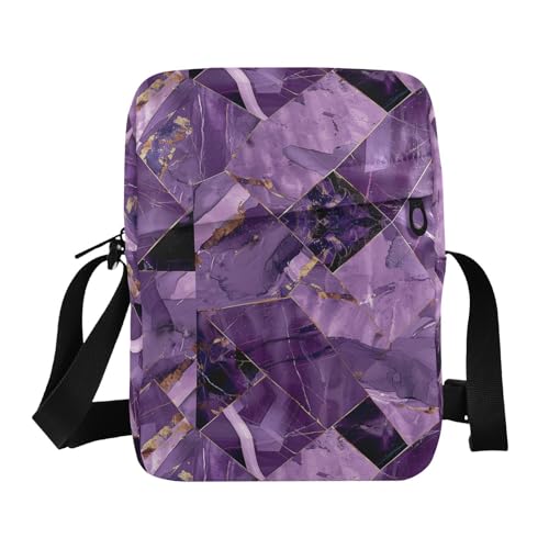 KLL Messenger-Tasche für Damen, Amethyst-Marmor-Muster, veganes Leder, Umhängetasche, Umhängetasche, Reise-Schultertasche von KLL