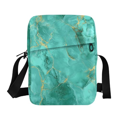 KLL Messenger-Tasche für Damen, Umhängetasche, veganes Leder, lässige Damen-Schultertasche, hellgrün-goldfarben, Marmor-Textur, Schultertasche von KLL