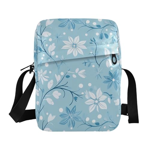 KLL Messenger-Tasche mit weihnachtlichem Blumenmuster, Babyblau, für Damen, Umhängetasche, veganes Leder, Herren-Umhängetasche, lässige Damen-Schulterhandtaschen von KLL