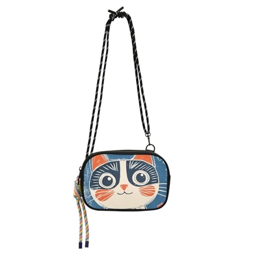 KLL Mini-Umhängetasche für Damen, Bohemian-Stil, Cartoon-Katze, wasserdicht, mit Kreditkartenfächern, kleine Handtaschen, Spaziergang mit dem Hund von KLL
