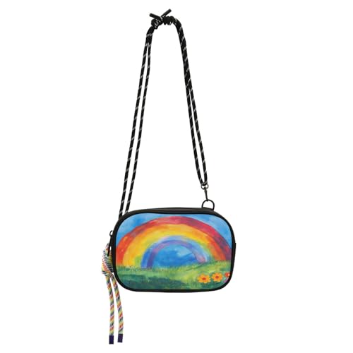KLL Mini-Umhängetasche für Herren, Regenbogen-Blumen, trendig, mit Kreditkartenfächern, kleine Handtaschen für Wandern, Reisen von KLL