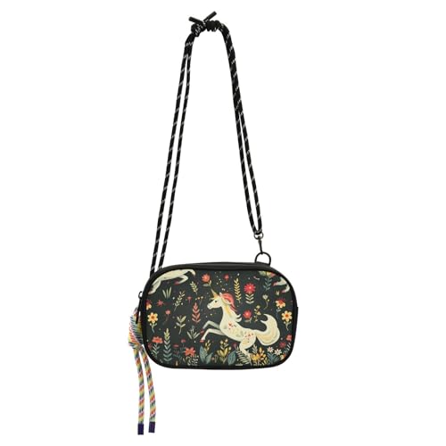 KLL Mini-Umhängetasche für Herren, mit Kreditkartenfächern, Motiv: Einhörner, Rot von KLL