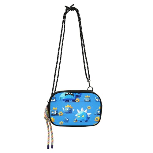 KLL Mini-Umhängetasche für Herren, niedliches Monster-Cartoon-Design, mit Kreditkartenfächern, Handy-Geldbörse, Datum, Blau von KLL