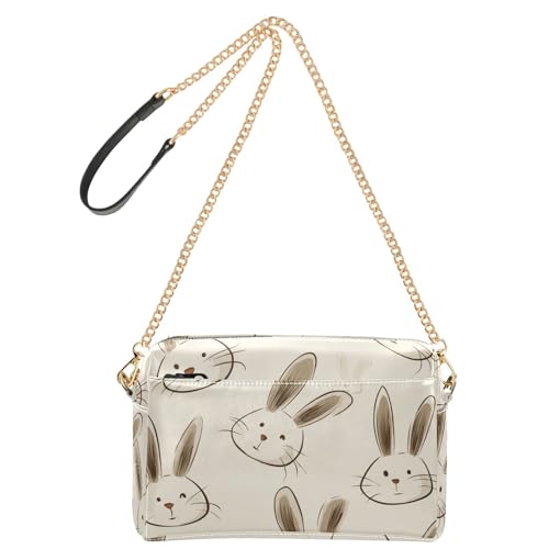 KLL Minimalistische Kaninchen-Umhängetasche, niedlich, Cartoon, modisch, klein, veganes Leder, Cross-Body-Tasche, Reißverschluss, Damen-Schulterhandtaschen von KLL