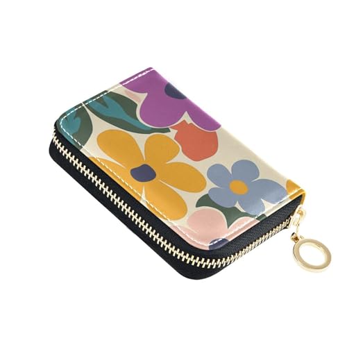 KLL Modische Geldbörse mit buntem Blumenmuster, Leder, mit 9 Kartenfächern, RFID-blockierend, Herren-Kartenetui mit Reißverschluss von KLL