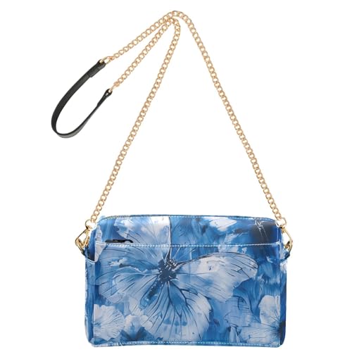 KLL Modische Umhängetasche, Motiv: blaue Schmetterlinge und Blumen, für Damen, veganes Leder, Cross-Body, Geldbörse, Reißverschluss, Schulterhandtaschen von KLL