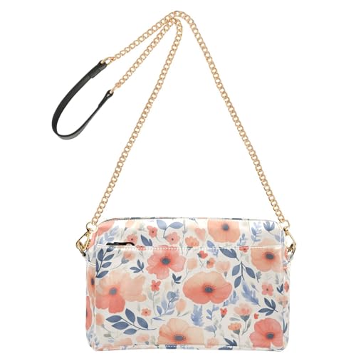 KLL Modische Umhängetasche für Damen, abstraktes Aquarell-Blumenmuster, Helles Korallenblau, veganes Leder, Umhängetasche, Reißverschluss, Schulterhandtaschen von KLL