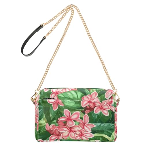 KLL Modische Umhängetasche für Damen, veganes Leder, Motiv: rosa Blumen, grüne Blätter, wasserdicht, Umhängetasche für Damen von KLL