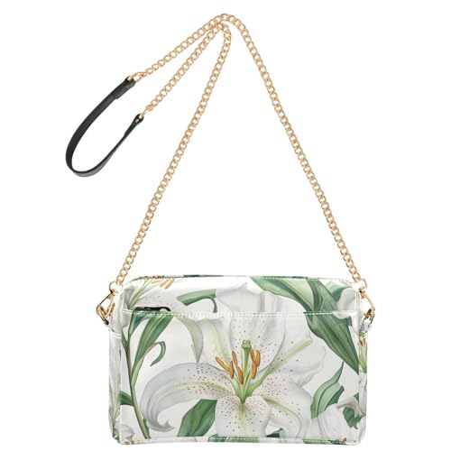 KLL Modische Umhängetasche für Damen, veganes Leder, lässige Damen-Geldbörse, wasserdicht, mit weißen Lilien von KLL