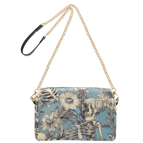 KLL Modische Umhängetasche mit Gothic-Skelett-Blumenmotiv für Damen, klein, veganes Leder, lässige Geldbörse, wasserdicht, Schulterhandtaschen von KLL