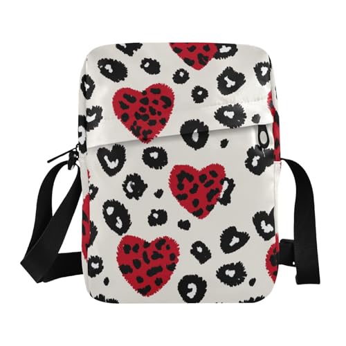 KLL Modische Umhängetasche mit rotem Leopardenmuster, weihnachtlich, veganes Leder, für Herren, lässige Schulterhandtaschen von KLL