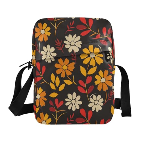 KLL Modische Winter-Kuriertasche mit Gänseblümchen-Ringelblumen-Muster für Herren, veganes Leder, Crossbody-Tasche für Damen, Reisehandtasche für Reisen von KLL