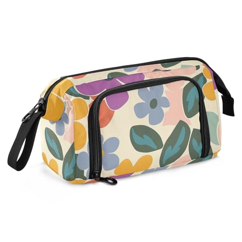 KLL Modische bunte Blumen-Federmäppchen, großes Fassungsvermögen, Make-up-Tasche mit Reißverschluss, für Lehrer, Reisen von KLL