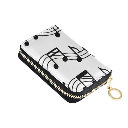 KLL Modische weiße und schwarze Musiknoten-Geldbörse aus Leder für Damen, mit 2 Geldfächern, RFID-blockierend, kleines Kreditkartenetui für Damen, mit Reißverschluss von KLL