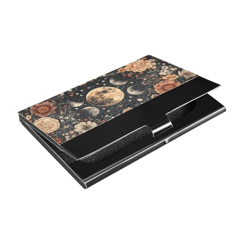 KLL Moon Black Flowers Boho ultradünnes Visitenkartenetui mit Leder und Edelstahl, Kreditkartenetui für Geschäftstreffen, Verwendung Tarjetero para Hombres KLL Moon Black Flowers Boho ultradünnes Visitenkartenetui mit Leder und Edelstahl, Kreditkartenetui für Geschäftstreffen, Verwendung Tarjetero para Hombres von KLL