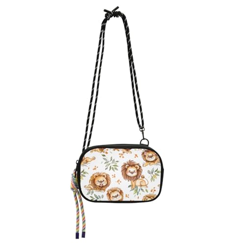 KLL Multi-Cartoon-Löwen-Geldbörse, Crossbody-Tasche für Herren, wasserdicht, mit Kreditkartenfächern, Schultertaschen, für Spaziergänge, Weiß von KLL
