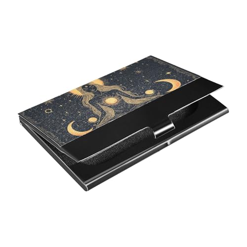 KLL Muse Moon Godness Boho ultradünner Visitenkartenhalter Organizer mit Leder und Edelstahl, kleiner Kartenhalter für Geschäftstreffen, Verwendung Tarjetero para Hombres von KLL