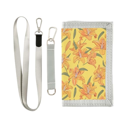 KLL New Year Lily Yellow Floral Trifold Men Wallet Cool Gifts Trendy Sturdy Men Wallet with Lanyard von KLL