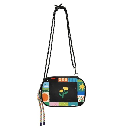 KLL Niedliche, bunte Collage-Umhängetasche, Umhängetasche für Damen, trendig, mit verstellbarem Riemen, Seitentaschen, Datum von KLL
