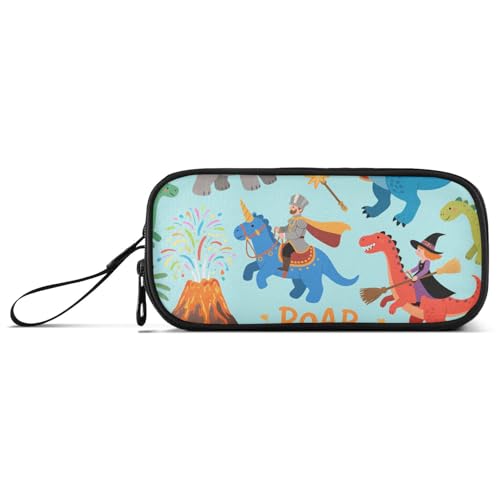 KLL Niedliche Cartoon-Dinosaurier, hellblau, Nylon, großes Federmäppchen, große Kapazität, Federmäppchen für Schule, Schreibwaren, Tasche für adrette Schuljungen von KLL