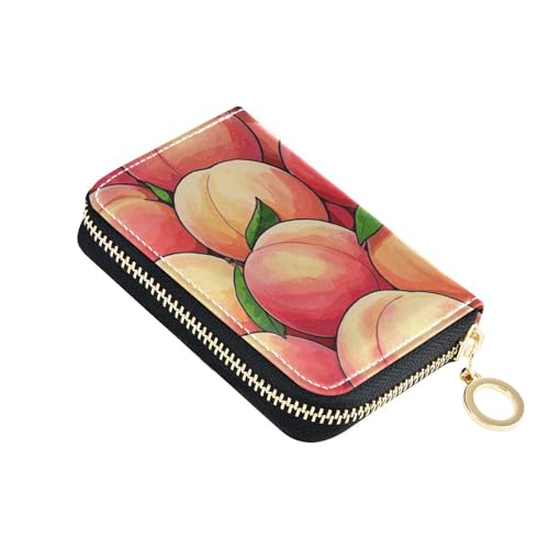KLL Niedliche Cartoon-Frucht-Pfirsichleder-RDFI-Kreditkarten-Geldbörse für Damen, mit 9 Kartenschlitzen, RFID-blockierend, Kartenetuis mit Reißverschluss von KLL