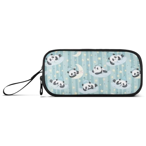 KLL Niedliche Cartoon-Pandas-Mondstreifen, Nylon-Stift-Aufbewahrungstasche, großes Fassungsvermögen, Federmäppchen für Mädchen, Schreibwaren-Organizer für elementare Teenager von KLL