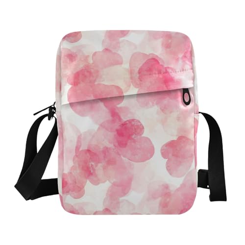KLL Niedliche Kuriertasche aus veganem Leder, mit rosa Blumen, für Damen, Reise-Schultertasche für Reisen von KLL