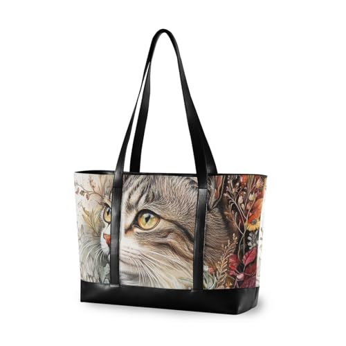KLL Niedliche Laptoptasche mit Katzenblumen, trendige Damen-Laptop-Tragetasche mit Reißverschluss-Taschen für Damen, professionelle große Handtasche für Männer mit Bulto Para-Laptop von KLL