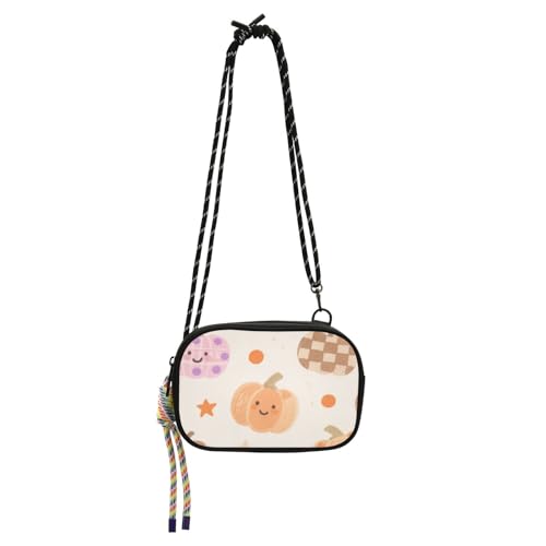 KLL Niedliche braune Cartoon-Halloween-Kürbis-Mini-Umhängetasche für Herren, modisch, mit verstellbarem Riemen, Schultertaschen zum Einkaufen von KLL