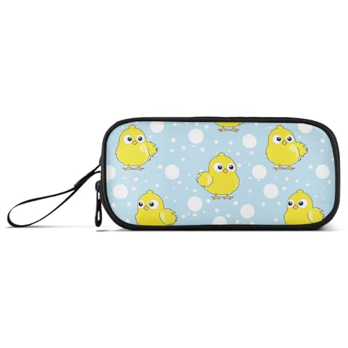 KLL Niedliche einfache Küken gelbe Nylon-Federmäppchen für Studenten, große Kapazität, Kunst-Federmäppchen, Schreibwaren-Organizer für elementare Frau von KLL