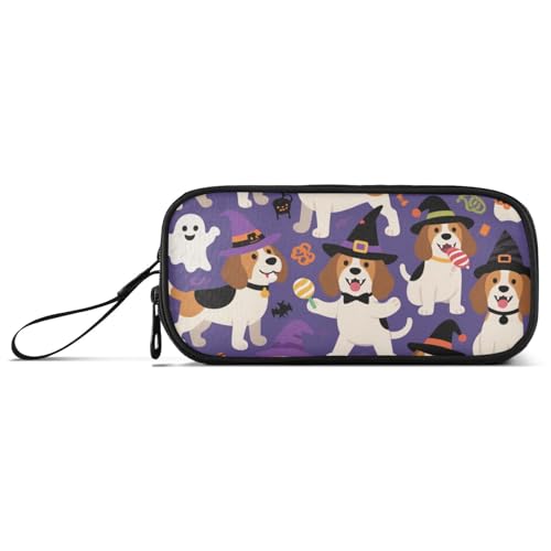 KLL Niedlicher brauner Beagle-Hund, Kürbis für Halloween, Nylon-Aufbewahrung, Stifteetui, Federmäppchen, Federmäppchen, Schreibwaren-Tasche für elementare Mädchen von KLL