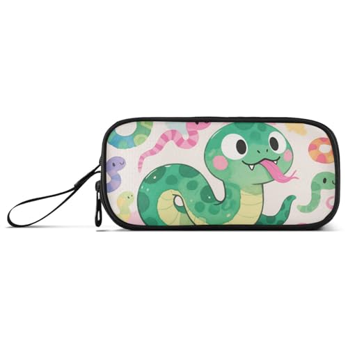 KLL Niedliches Cartoon-Schlangen-Federmäppchen aus Nylon mit Reißverschluss, großes Fassungsvermögen, Federmäppchen, Schreibwaren-Tasche für High-School-Frauen von KLL