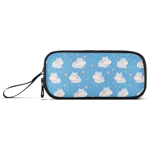 KLL Niedliches Cartoon-blaues Nilpferd-Nylon-Federmäppchen, großes Fassungsvermögen, Stifteetui, Schreibwaren-Tasche für High School Frau von KLL