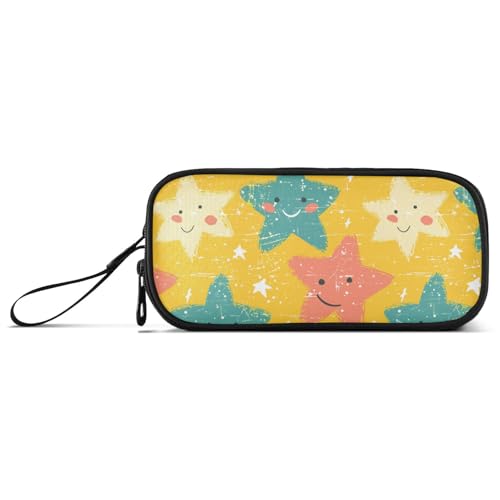 KLL Niedliches Gesicht Sterne Nylon Federmäppchen Federmäppchen Hohe Kapazität Federmäppchen für Mädchen Schreibwaren Tasche für Büro Erwachsene von KLL