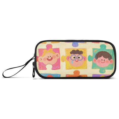 KLL Niedliches buntes Puzzle-Nylon-Schulmäppchen für Teenager, Mädchen, Schreibwaren-Tasche für Bürofrau von KLL