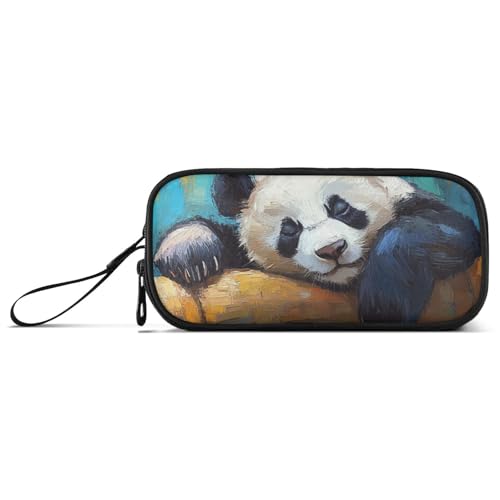 KLL Ölgemälde schlafendes Tier Panda Nylon Schulbedarf Federmäppchen Hohe Kapazität Reißverschluss Federmäppchen Schule Schreibwaren für Mittelschule Erwachsene von KLL